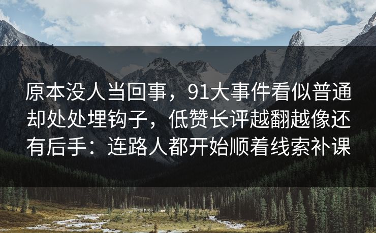 原本没人当回事，91大事件看似普通却处处埋钩子，低赞长评越翻越像还有后手：连路人都开始顺着线索补课